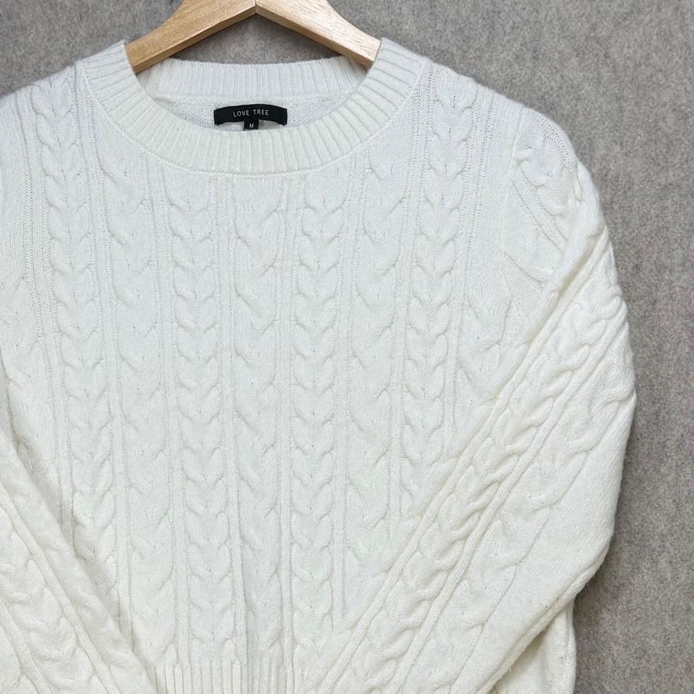 Love Tree Womens Medium Ivory Coquette Preppy Cable Knit Nantucket Sweater